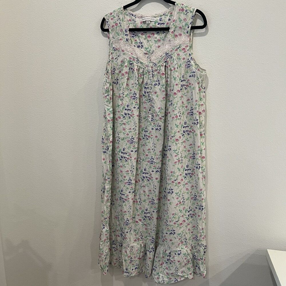 Eileen West Nightgown Women’s XL Ditsy Floral Cottagecore Cotton Long Prairie